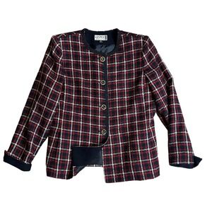 Kasper Womens Plaid Woven Suit‎ Jacket Size 10P Striped Academia Office Preppy